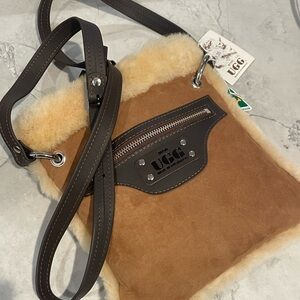 UGG Brown and Cream Shearling Crossbody Bag